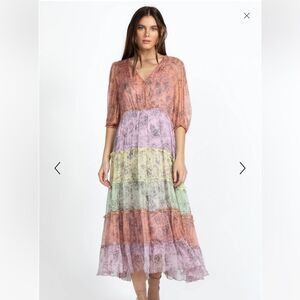 Johnny Was ‘Liza’ Pastel Floral Silk Midi Dress. NWT Retail $490